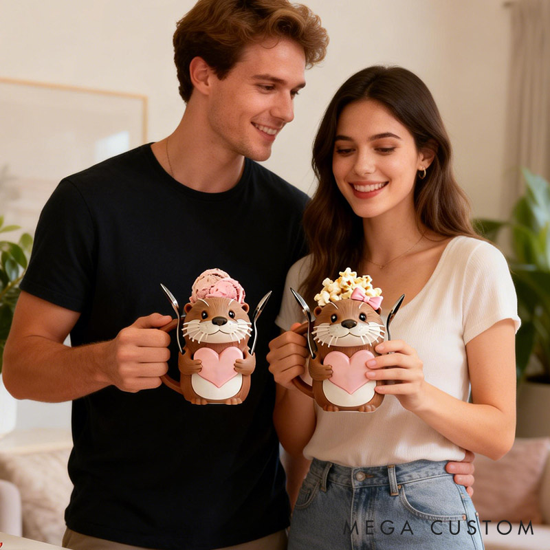 Personalized Otter Couple Ice Cream Pint Holder 3D Printed with Spoon Slots & Snack Drawer Anniversary Gift Valentine's Day Gift for Him Her
