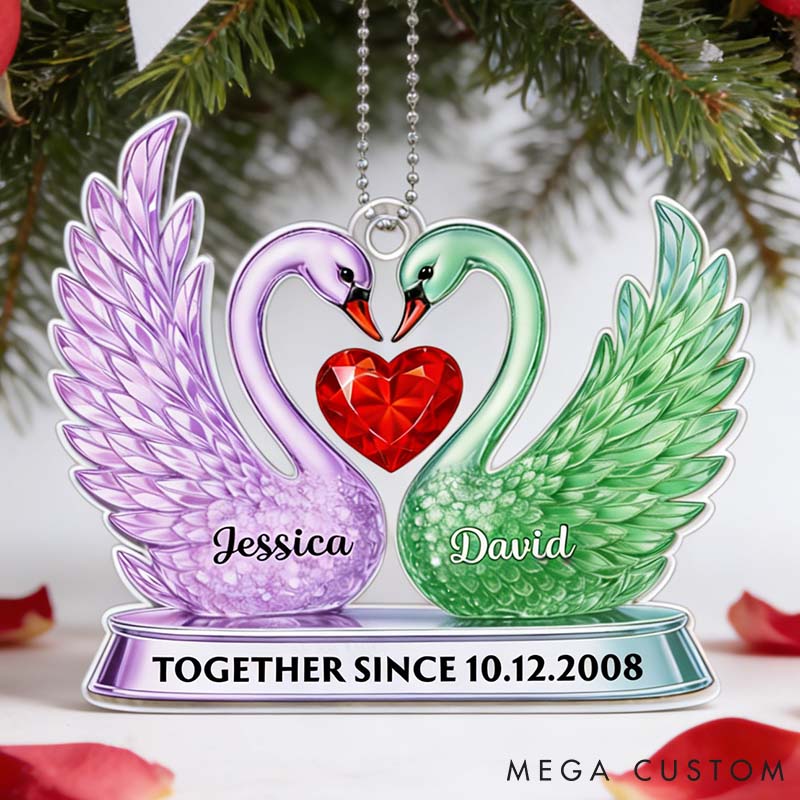 Personalized Crystal Swan Couple Together Since Acrylic Ornament Custom Car Ornament with Couple Names Anniversary Valentine's Day Gift for Him Her