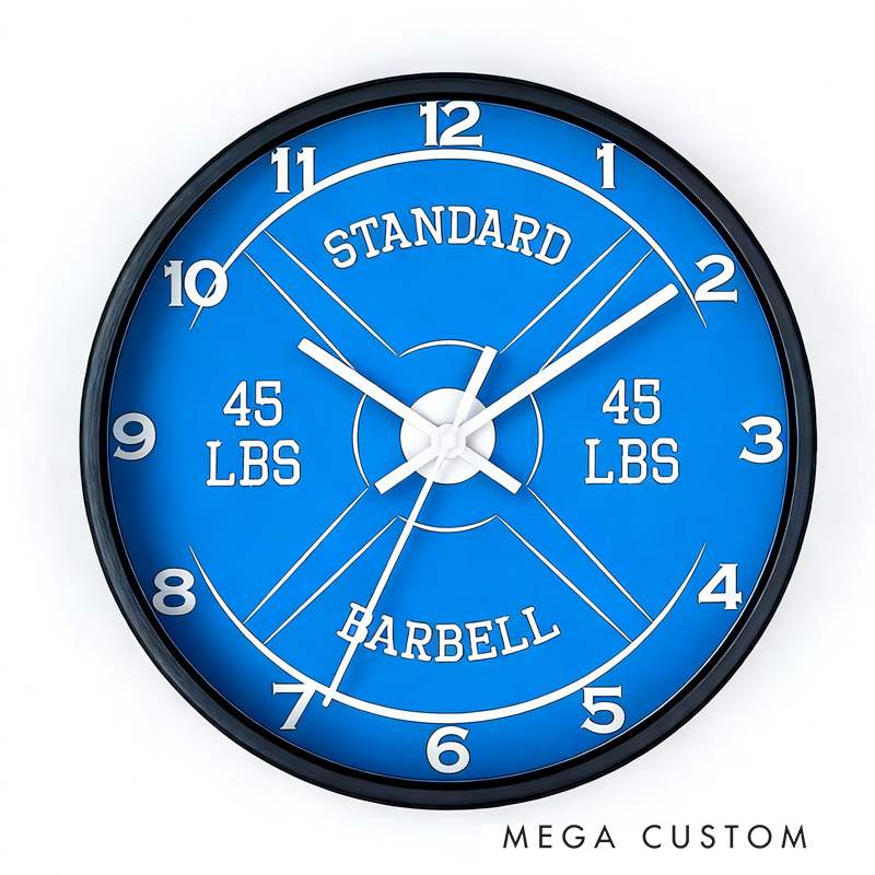 Personalized Gym Wall Clock 45lb Barbell Gym Clock Silent Analog Wall Decor Workout Clock Wall Clock for Gym Lover