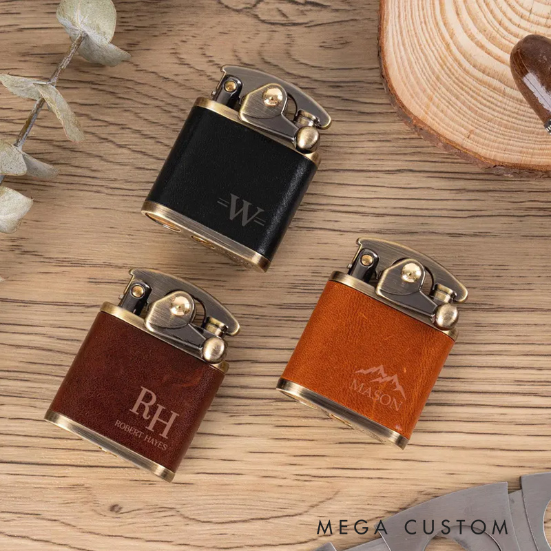 Personalized Engraved Leather Lighter for Men Groomsmen Wedding Valentine’s Day Gift for Boyfriend Dad Gift Anniversary Gift for Him