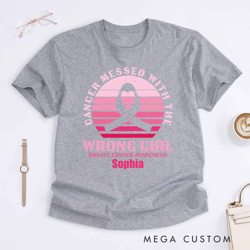 Personalized Cancer Messed with the Wrong Girl Breast Cancer T-shirt Cancer Warrior Gift