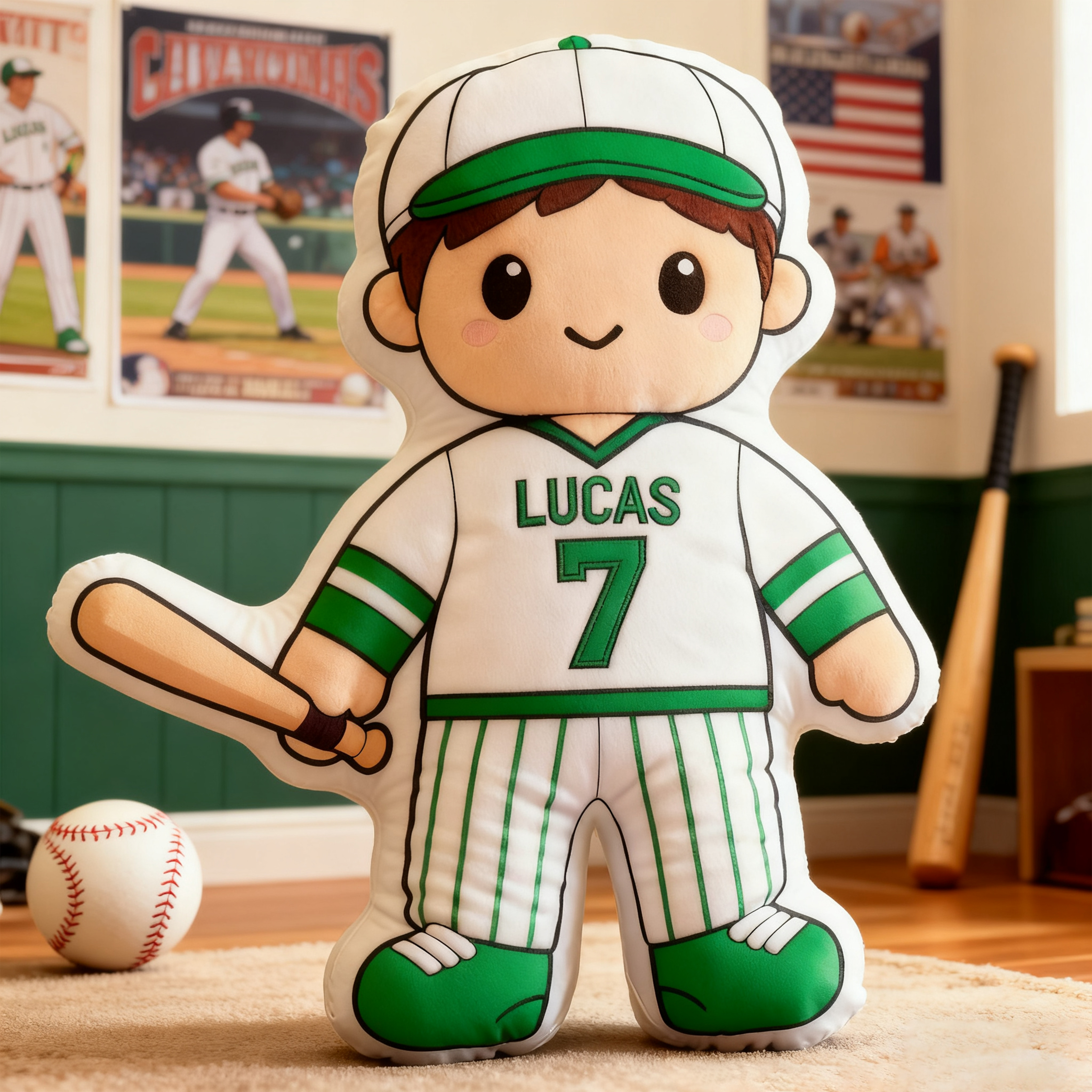 Personalized Baseball Player Pillow with Custom Name and Jersey Number  for Kids and Fans