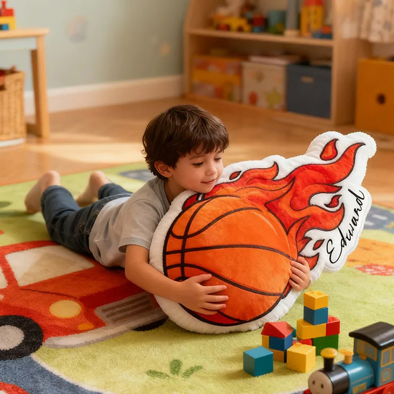 Personalized Basketball Fire Pillow with Custom Name for Kids and Basketball Enthusiasts Christmas Gifts