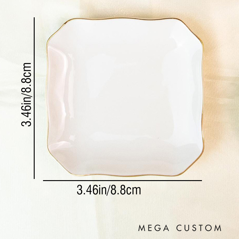 Personalized Minimalist Initials with Date Wedding Engagement Gold-Trimmed Irregular Edge Square Ring Dishes