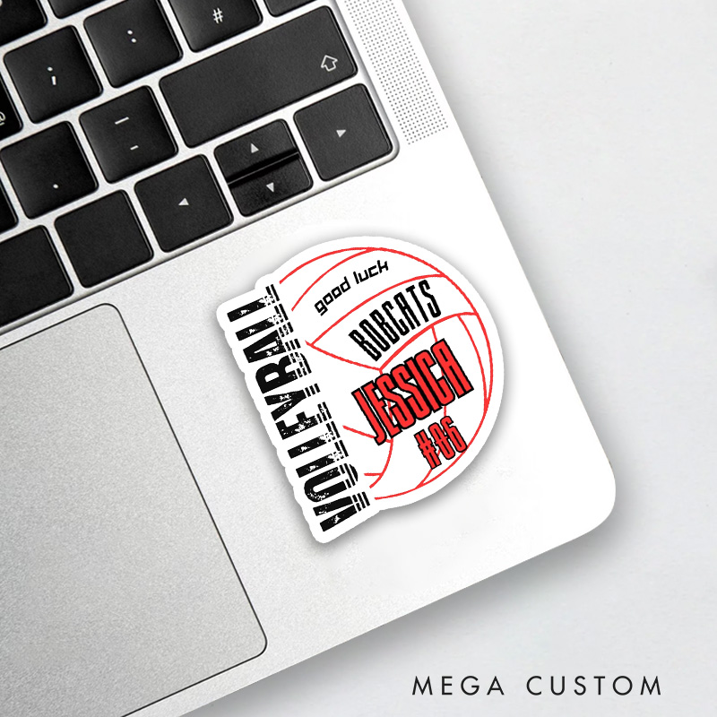 Personalized Good Luck Volleyball Sticker with Custom Team Name, Player Name and Number for Sporter