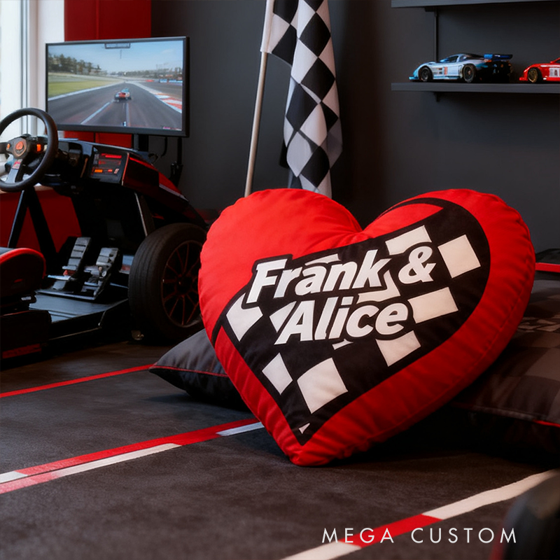 Personalized Custom Name Heart Pillow 3D Graphic Print Cushion Gift for Racers and Car Lovers