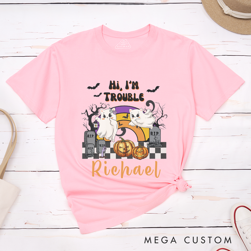 Personalized Cat Halloween Couple Matching Shirt Where I Go Trouble Follows Couple T-Shirt