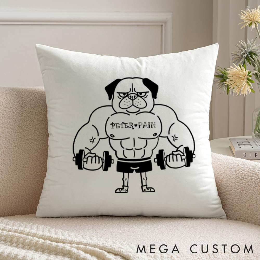 Personalized Muscle Dog Pillow with Peter Pain Gym for Fitness Enthusiasts Bodybuilders and Gym Lovers