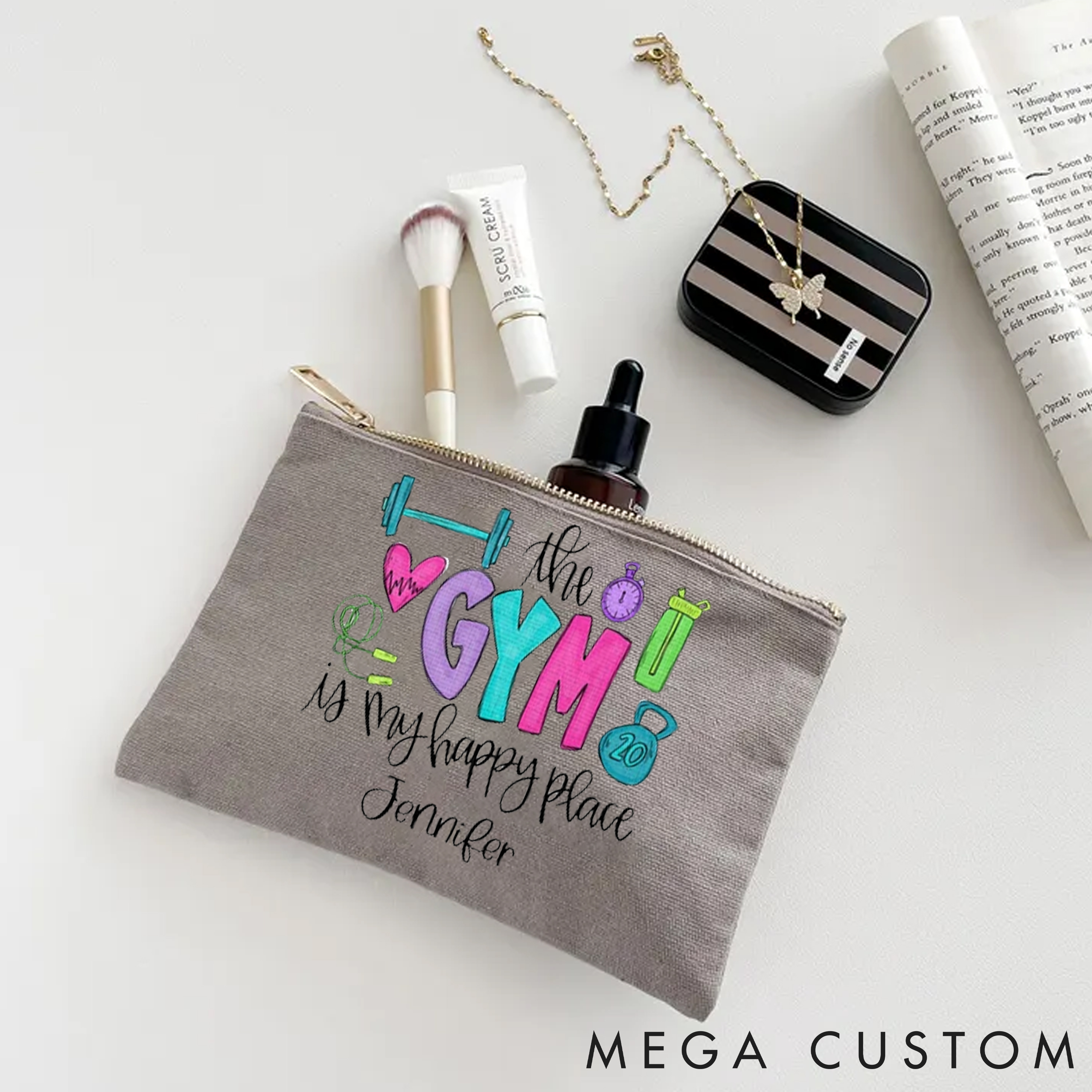 Personalized Gym Makeup Bag with Fitness Themed for Fitness Enthusiasts Bodybuilders and Gym Lovers