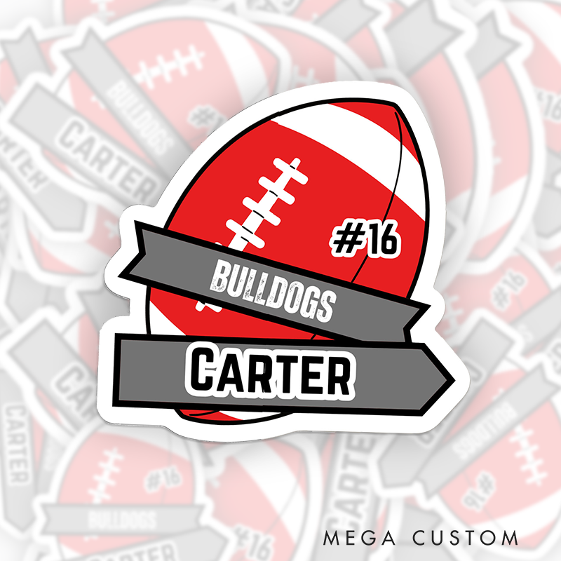 Personalized American Football and Rugby Sticker with Custom Team Name, Player Name and