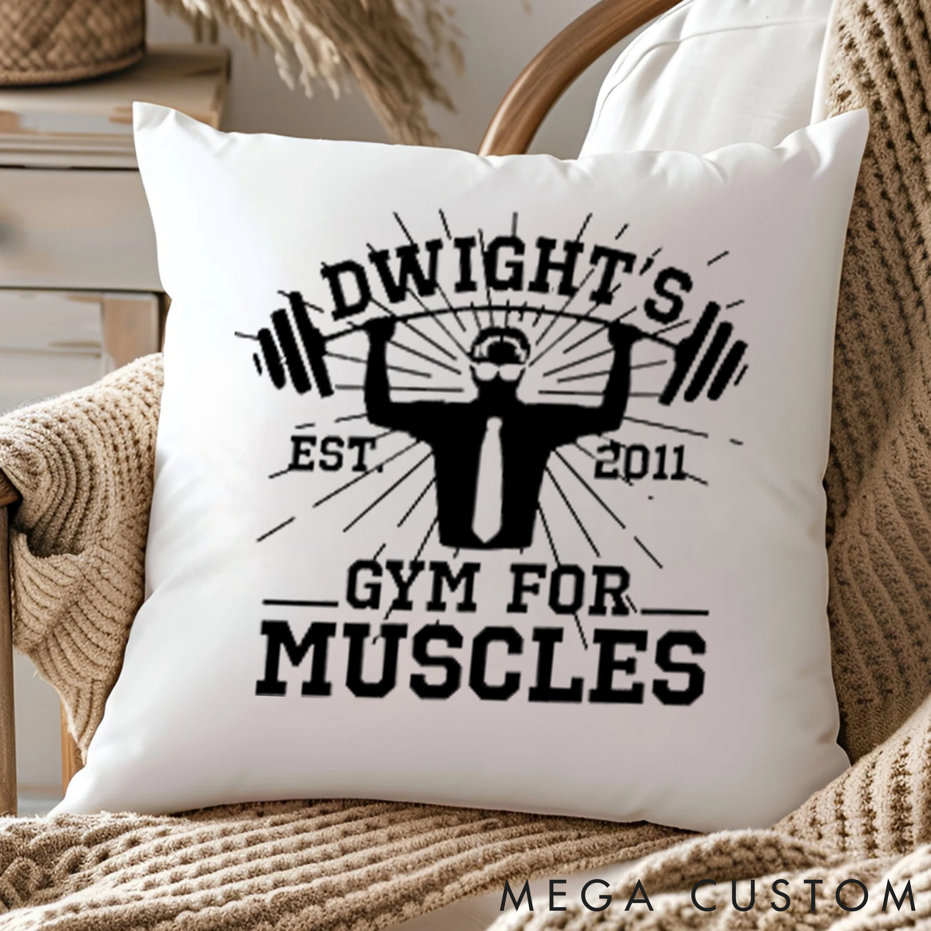 Personalized Gym for Muscles Pillow with Weightlifting Decor for Fitness Enthusiasts Bodybuilders and Gym Lovers