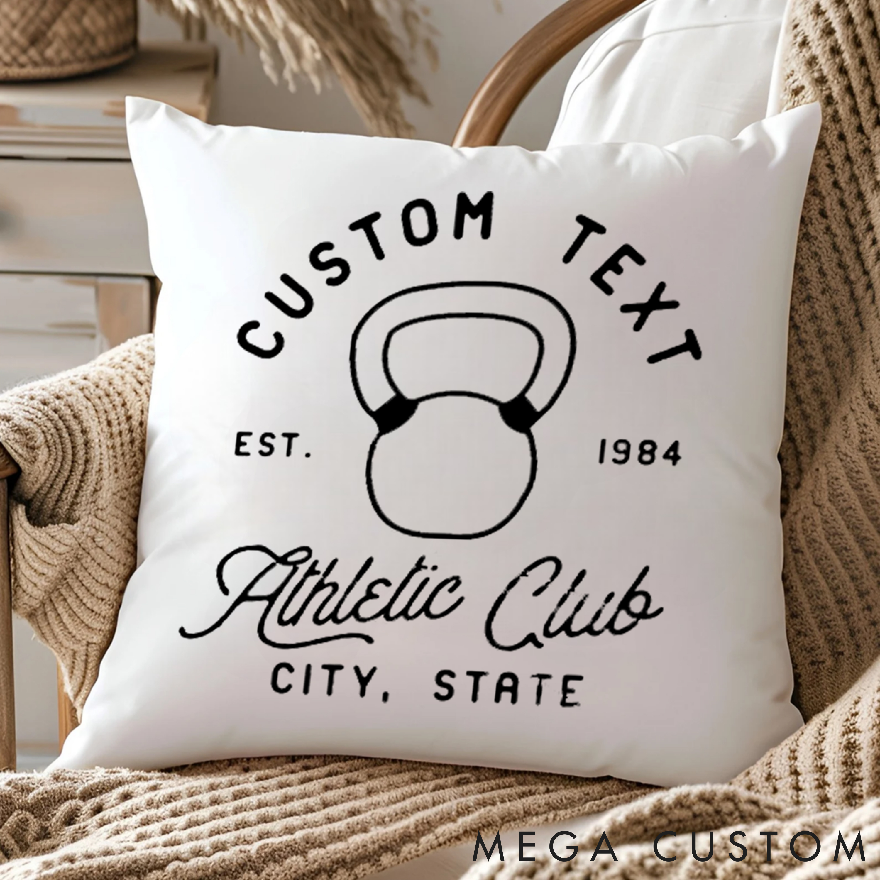 Personalized Athletic Club Pillow with Kettlebell Design for Fitness Enthusiasts Bodybuilders and Gym Lovers