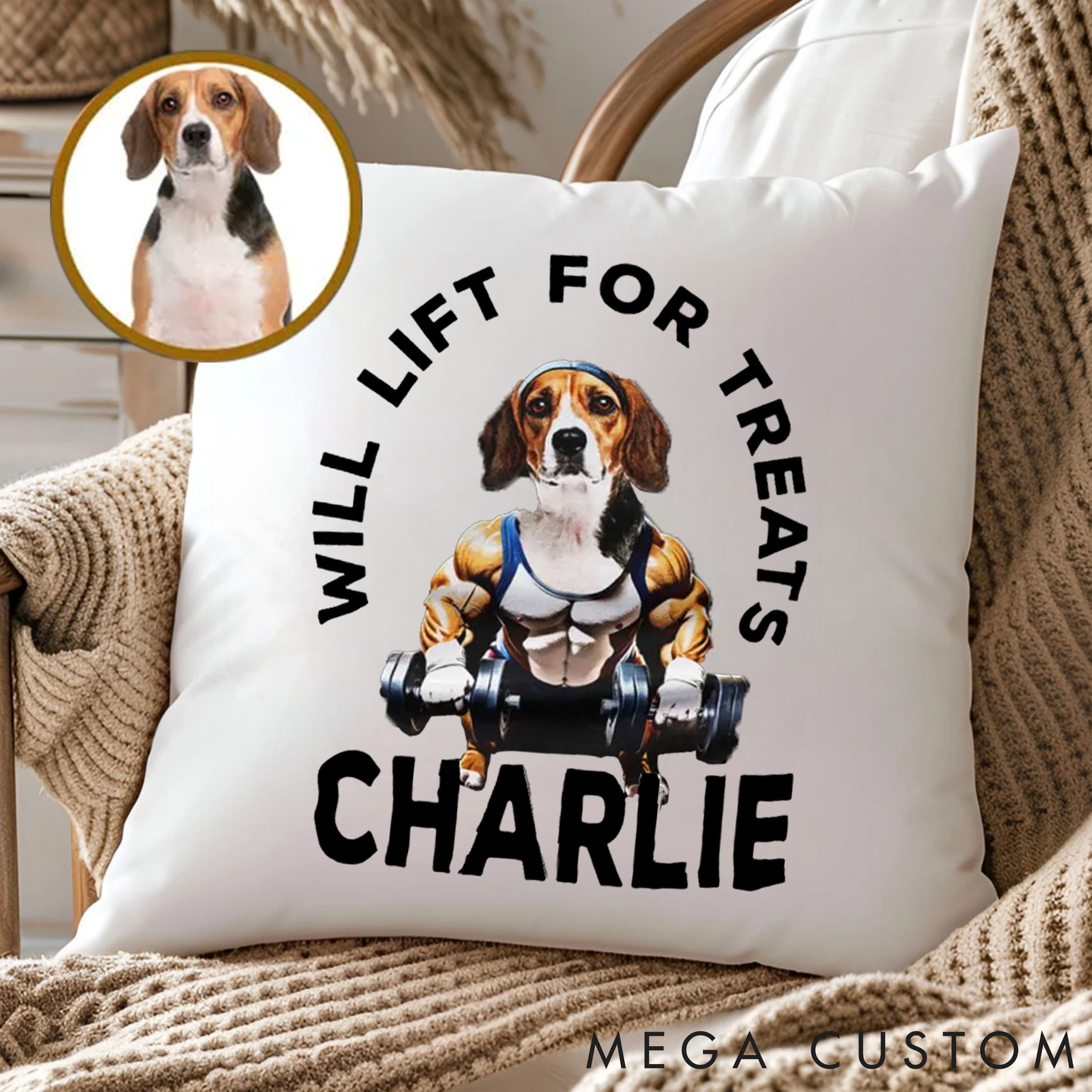 Personalized Pet Fitness Pillow with Uploaded Photo for Fitness Enthusiasts Bodybuilders and Gym Lovers