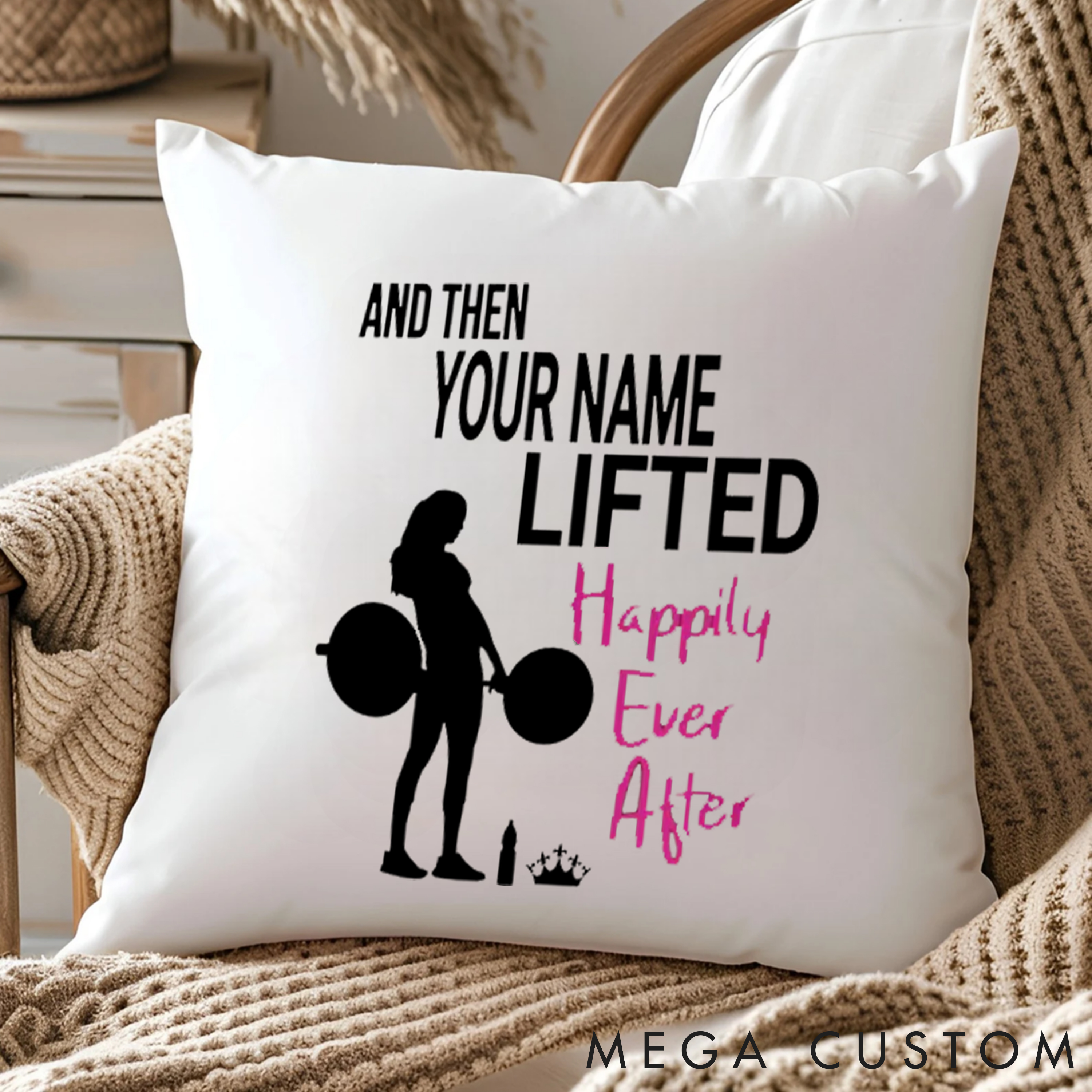 Personalized Weightlifting Pillow with Lifted Happily Ever After for Fitness Enthusiasts Bodybuilders and Gym Lovers