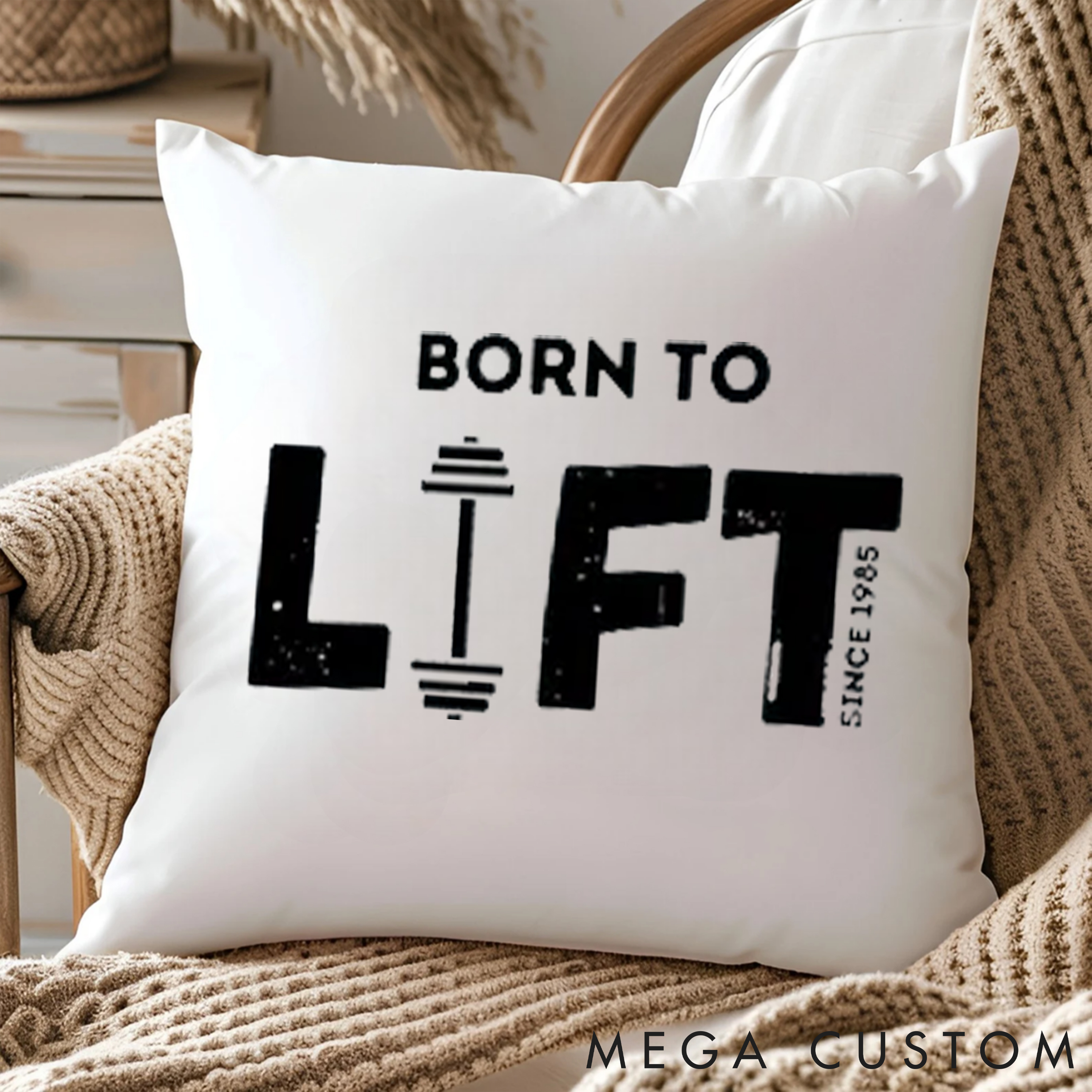 Personalized Born to Lift Pillow with Motivational Weightlifting Design for Fitness Enthusiasts Bodybuilders and Gym Lovers