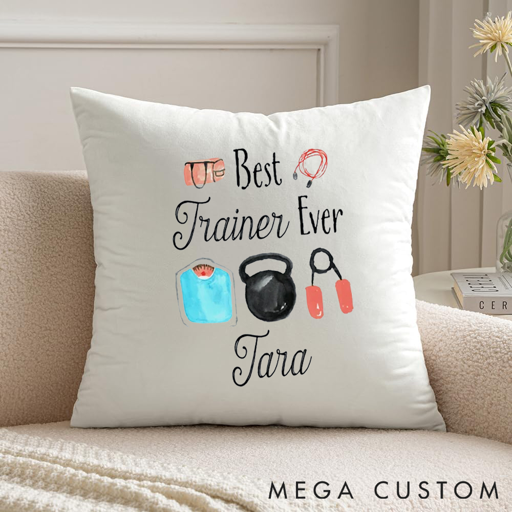Personalized Best Trainer Ever Pillow with Unique and Heartfelt Gift for Fitness Enthusiasts Bodybuilders and Gym Lovers