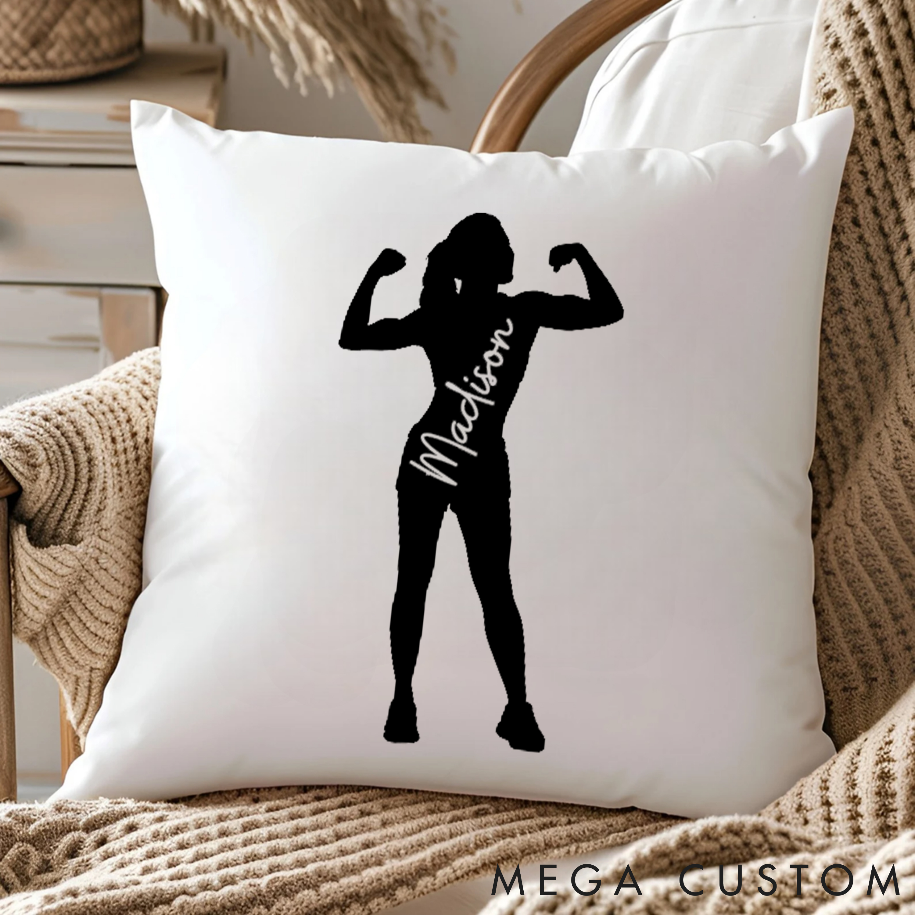 Personalized Fitness Pillow with Strong Woman Silhouette for Fitness Enthusiasts Bodybuilders and Gym Lovers
