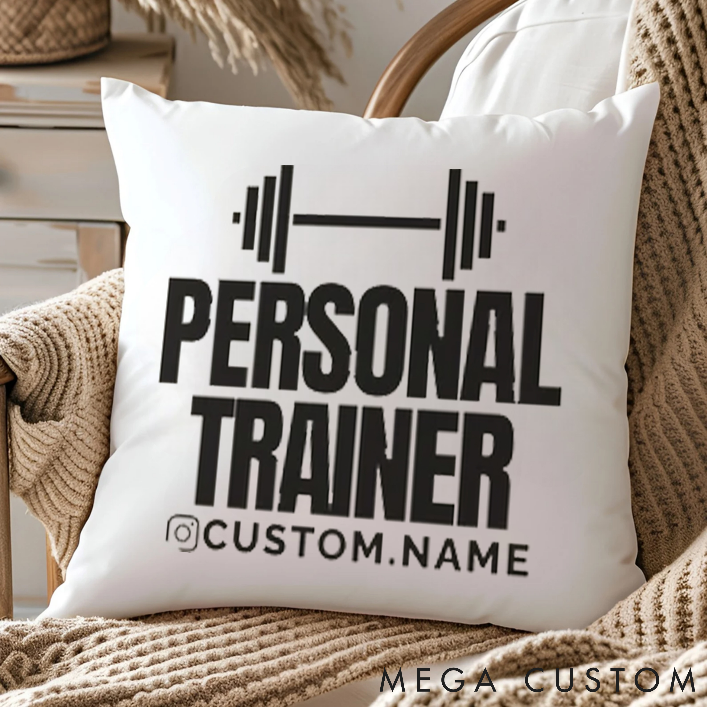 Personalized Personal Trainer Pillow with Name and Fitness Theme for Fitness Enthusiasts Bodybuilders and Gym Lovers