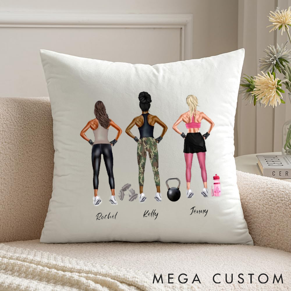 Personalized Fitness Friends Pillow with Friendship and Fitness Goals for Fitness Enthusiasts Bodybuilders and Gym Lovers