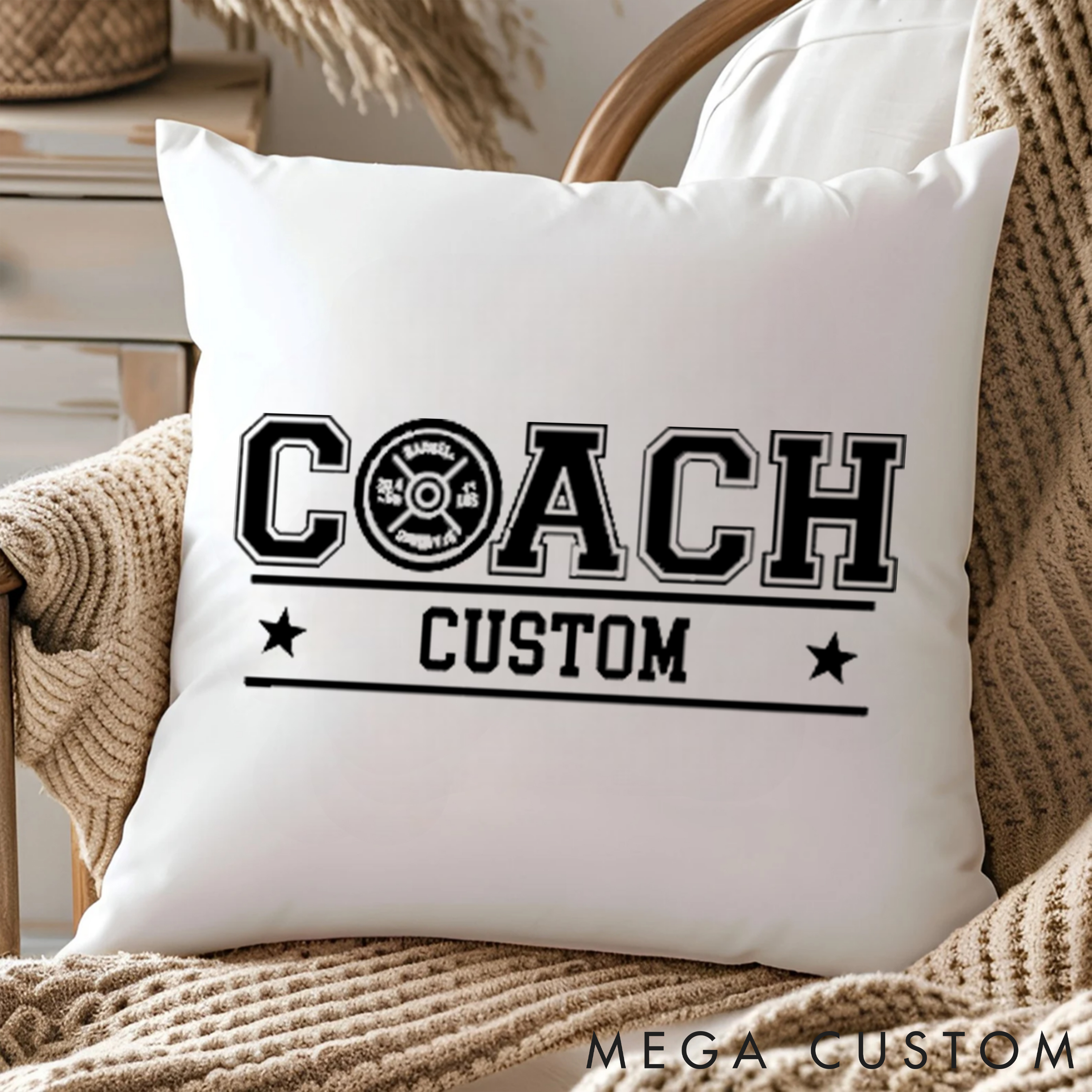 Personalized Coach Pillow with Weight Plate Graphic for Fitness Enthusiasts Bodybuilders and Gym Lovers