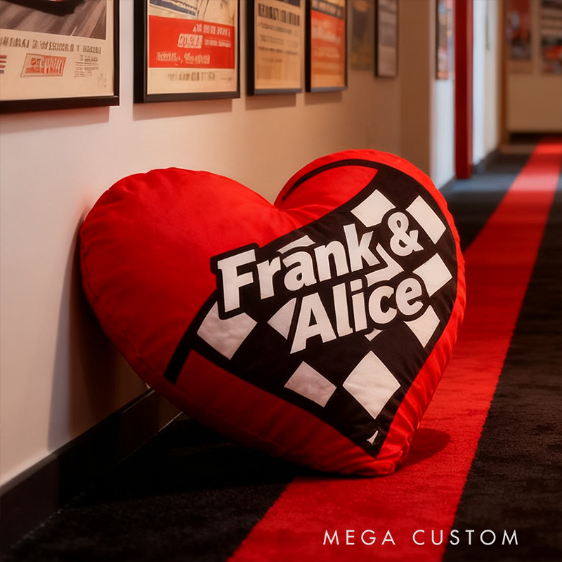 Personalized Custom Name Heart Pillow 3D Graphic Print Cushion Gift for Racers and Car Lovers