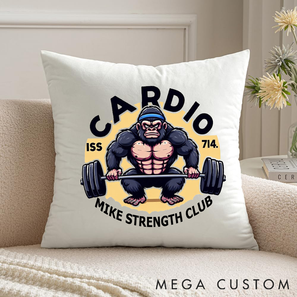 Personalized Cardio Strength Club Pillow with Power and Fitness in Style for Fitness Enthusiasts Bodybuilders and Gym Lovers