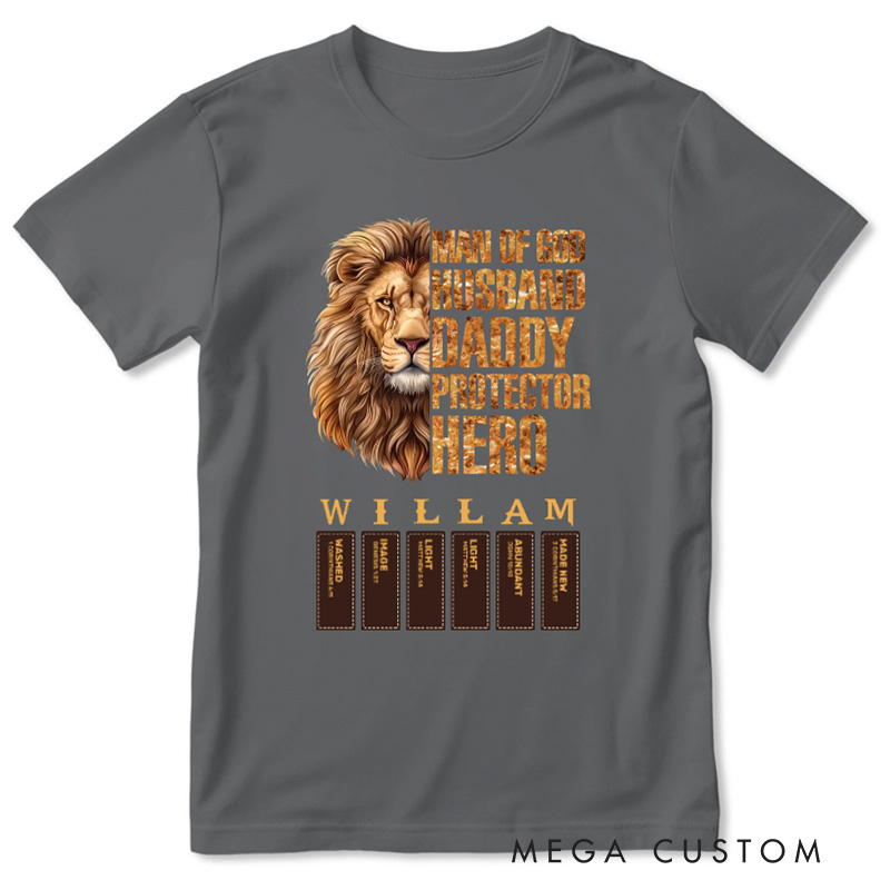 Personalized Man of God Husband Daddy Protector Hero Classic T-Shirt with Name Cotton Shirt Religious Gift for Christian Men