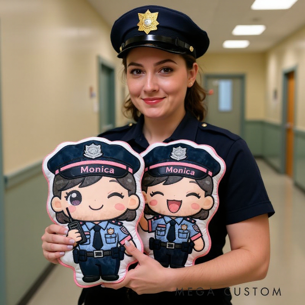 Personalized Female Police Officer Shaped Pillow Custom Name Cushion Choose Character Style Gifts