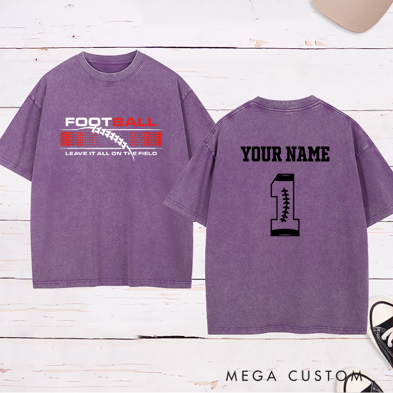 Personalized American Football and Rugby Washed T-Shirts with Custom Name and Numbers for Leave It All on the Field