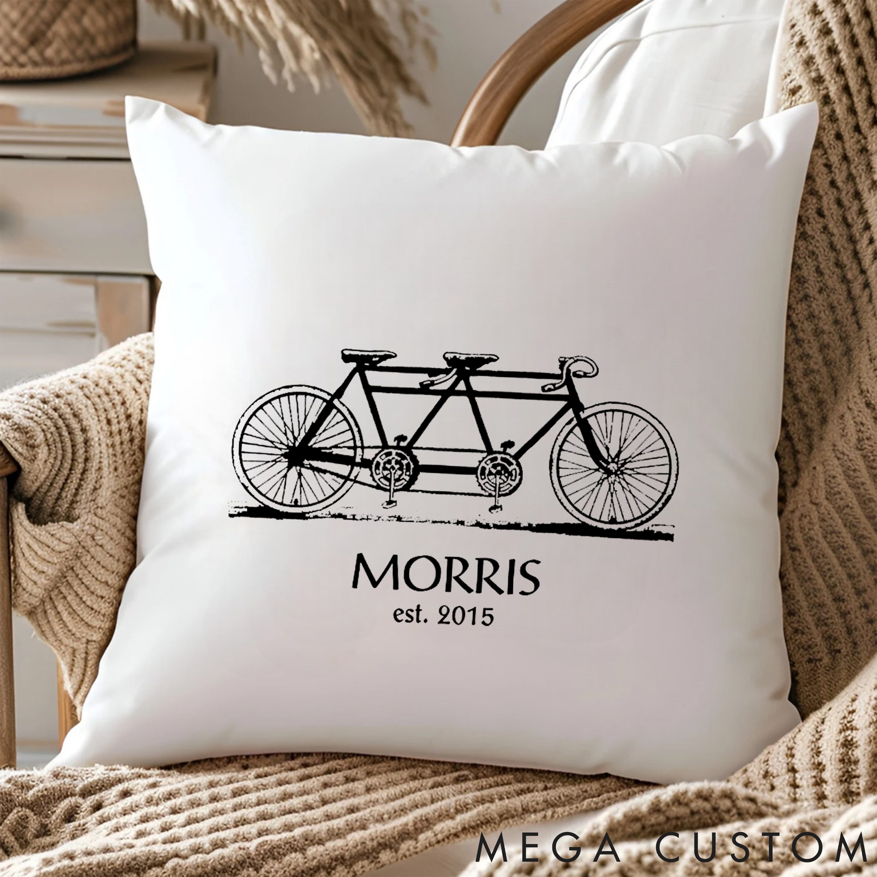 Personalized Tandem Bicycle Pillow with Celebrate Togetherness and Adventure for Outdoor Adventures Riding Cycling Biking Enthusiasts