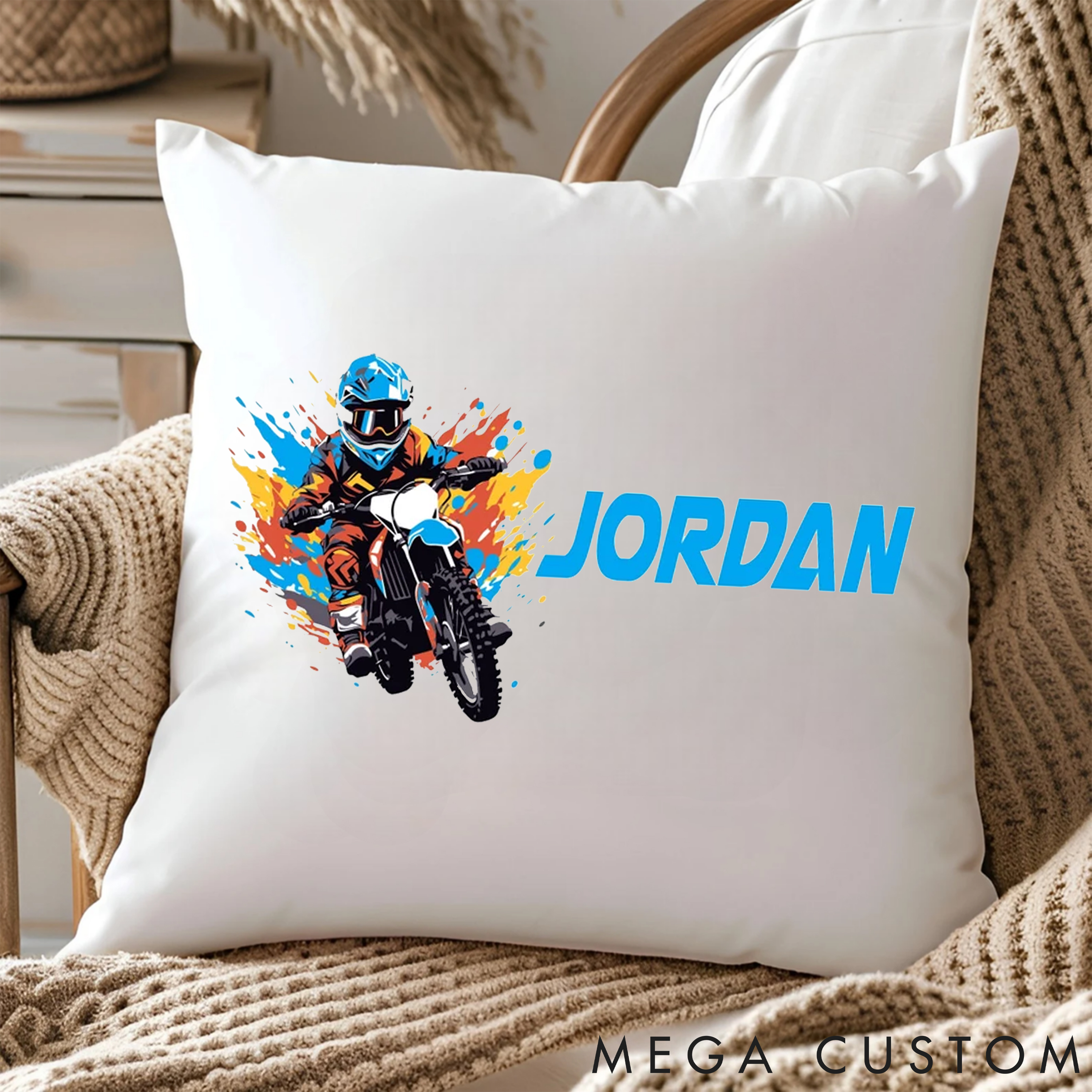 Personalized Motocross Pillow with Perfect Decor Motorcycle Fans for Outdoor Adventures Riding Cycling Biking Enthusiasts