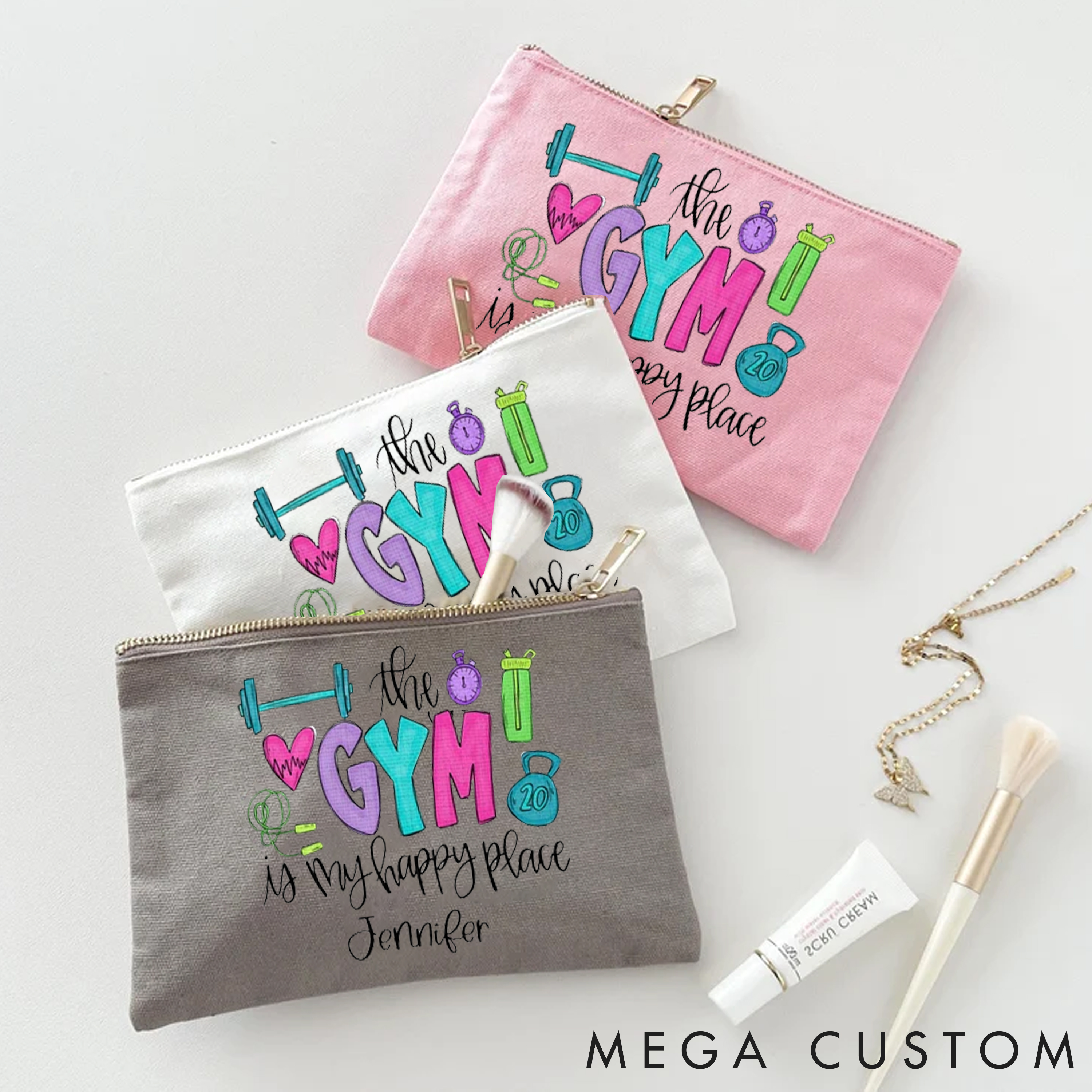Personalized Gym Makeup Bag with Fitness Themed for Fitness Enthusiasts Bodybuilders and Gym Lovers