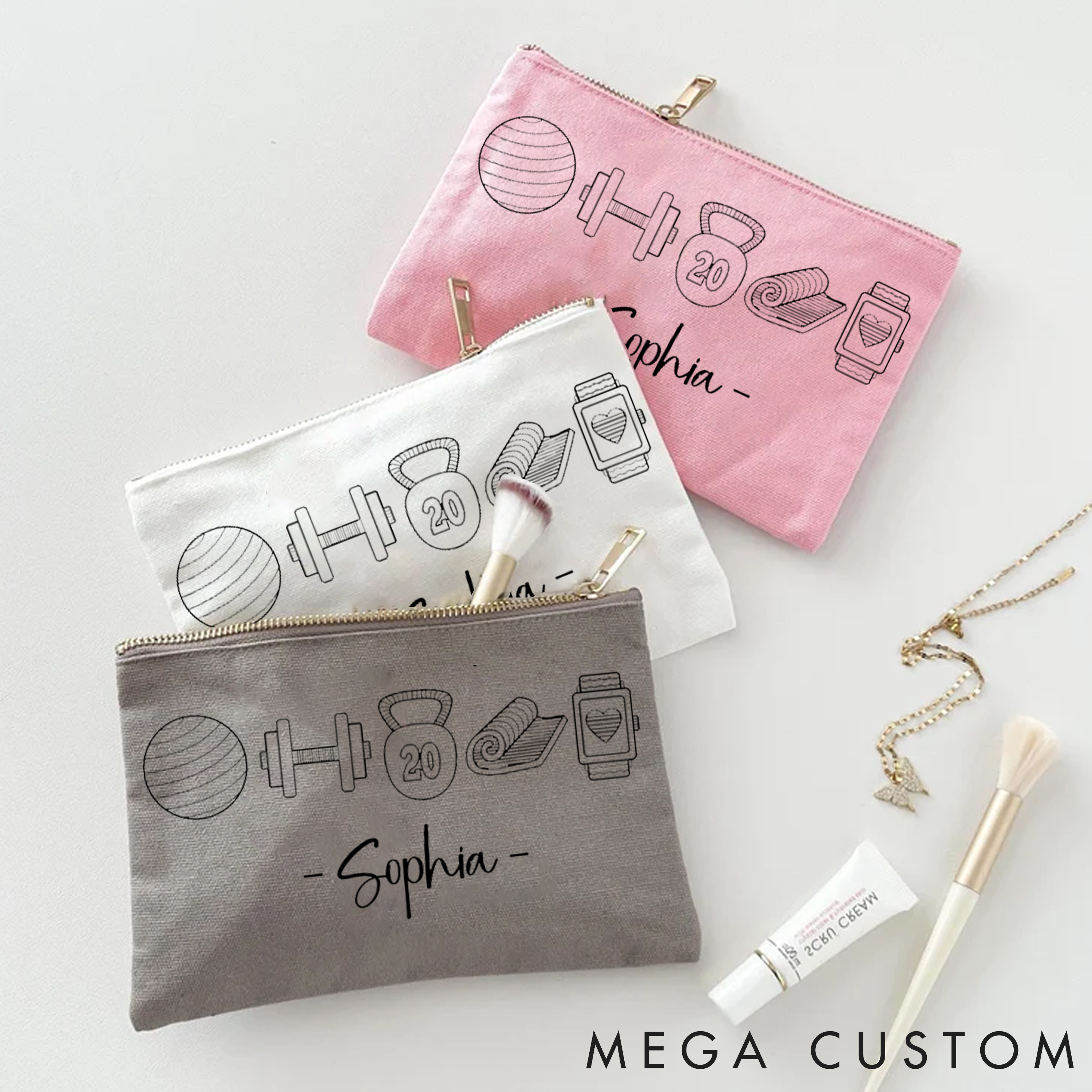 Personalized Fitness Icon Makeup Bag with Sleek Design for Fitness Enthusiasts Bodybuilders and Gym Lovers