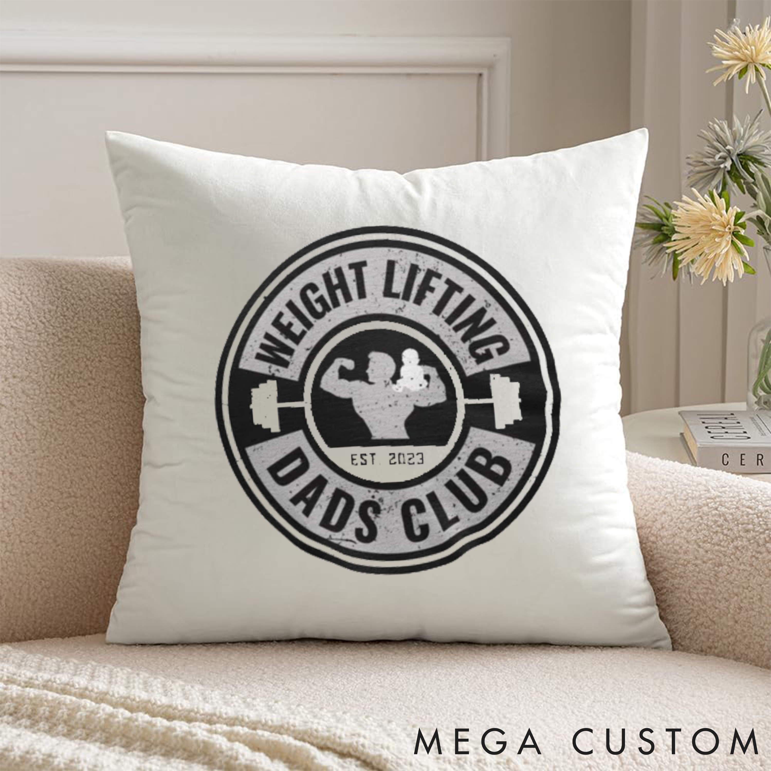 Personalized Weight Lifting Dads Club Pillow with Fitness Decor for Fitness Enthusiasts Bodybuilders and Gym Lovers