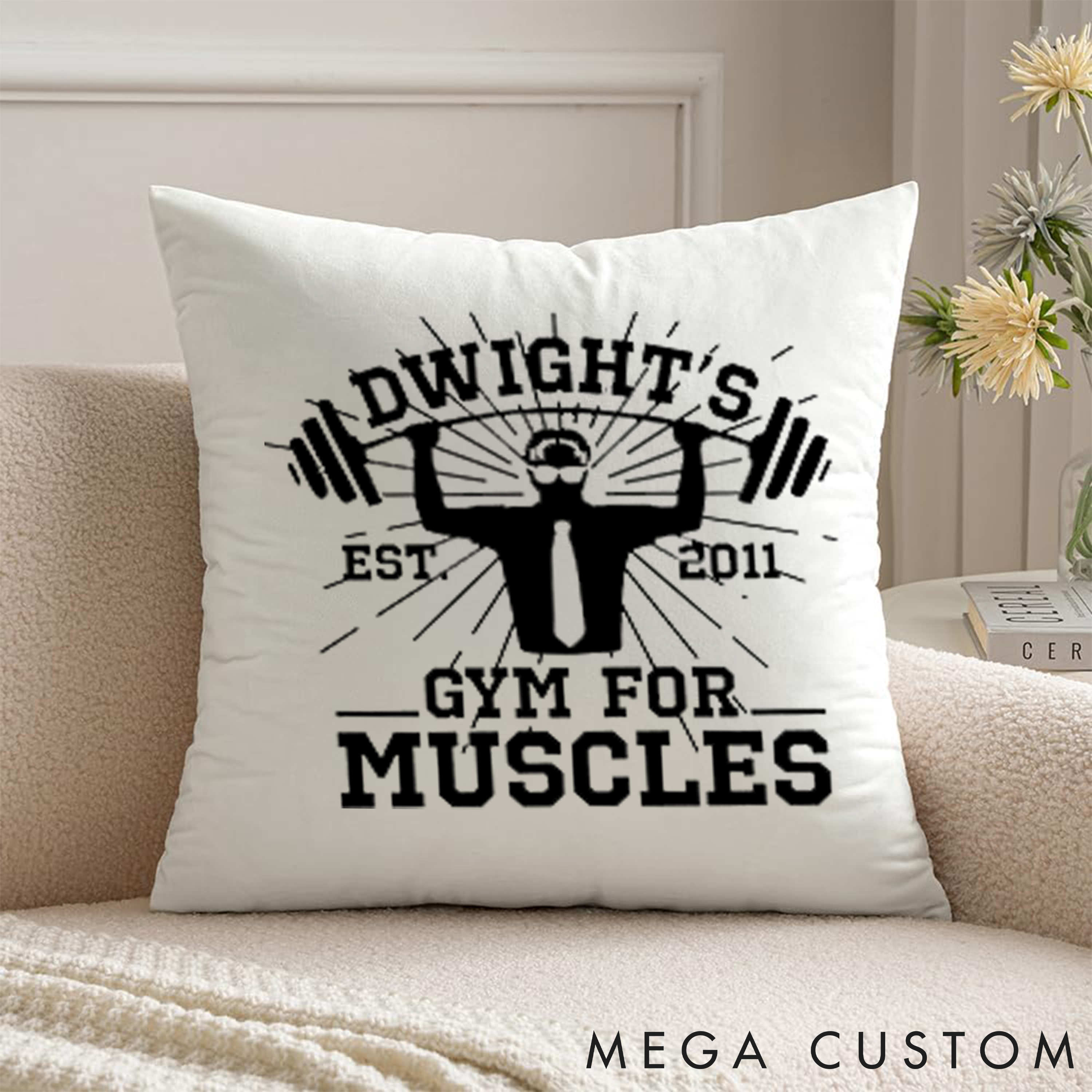 Personalized Gym for Muscles Pillow with Weightlifting Decor for Fitness Enthusiasts Bodybuilders and Gym Lovers