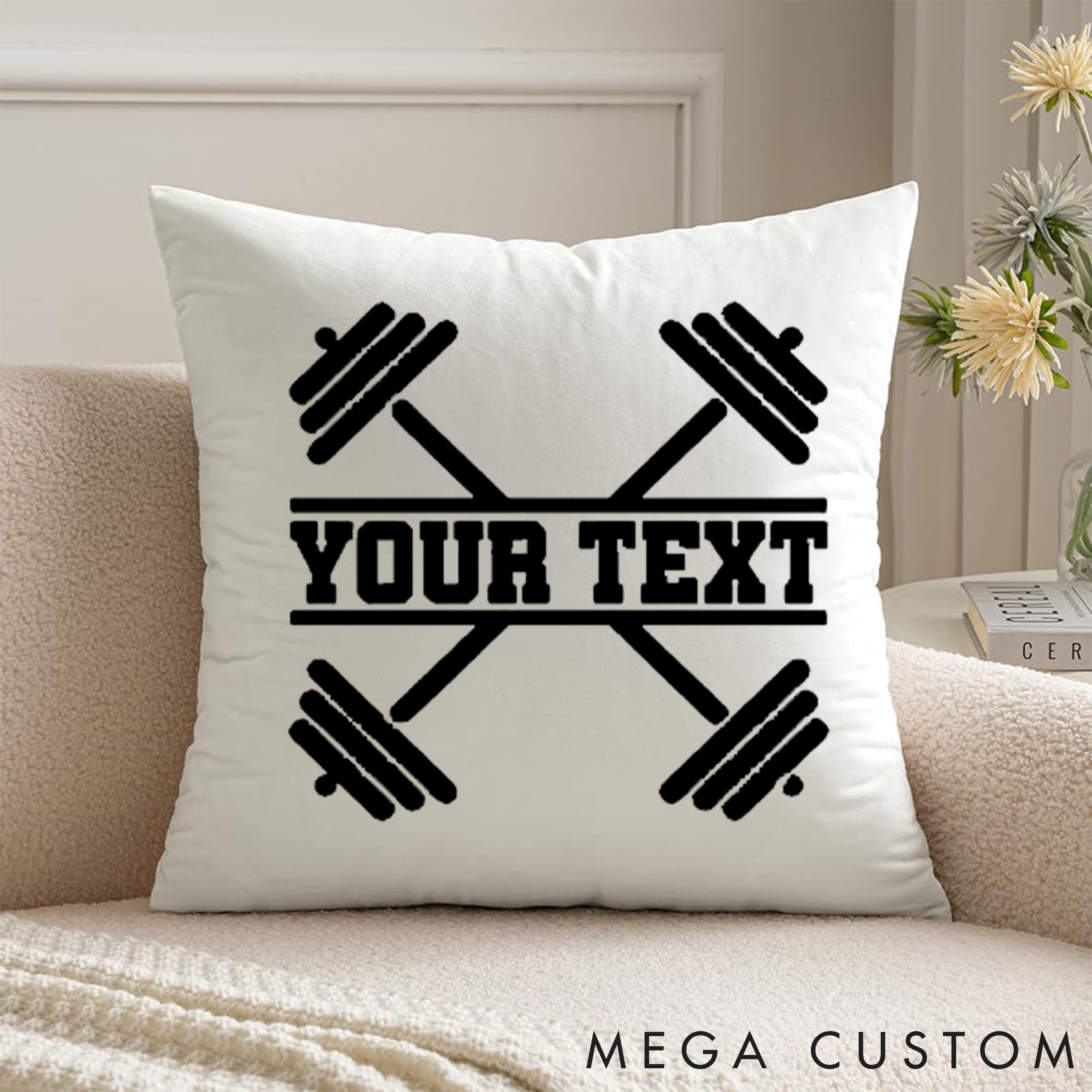 Personalized Weightlifting Pillow with Barbell Design for Fitness Enthusiasts Bodybuilders and Gym Lovers
