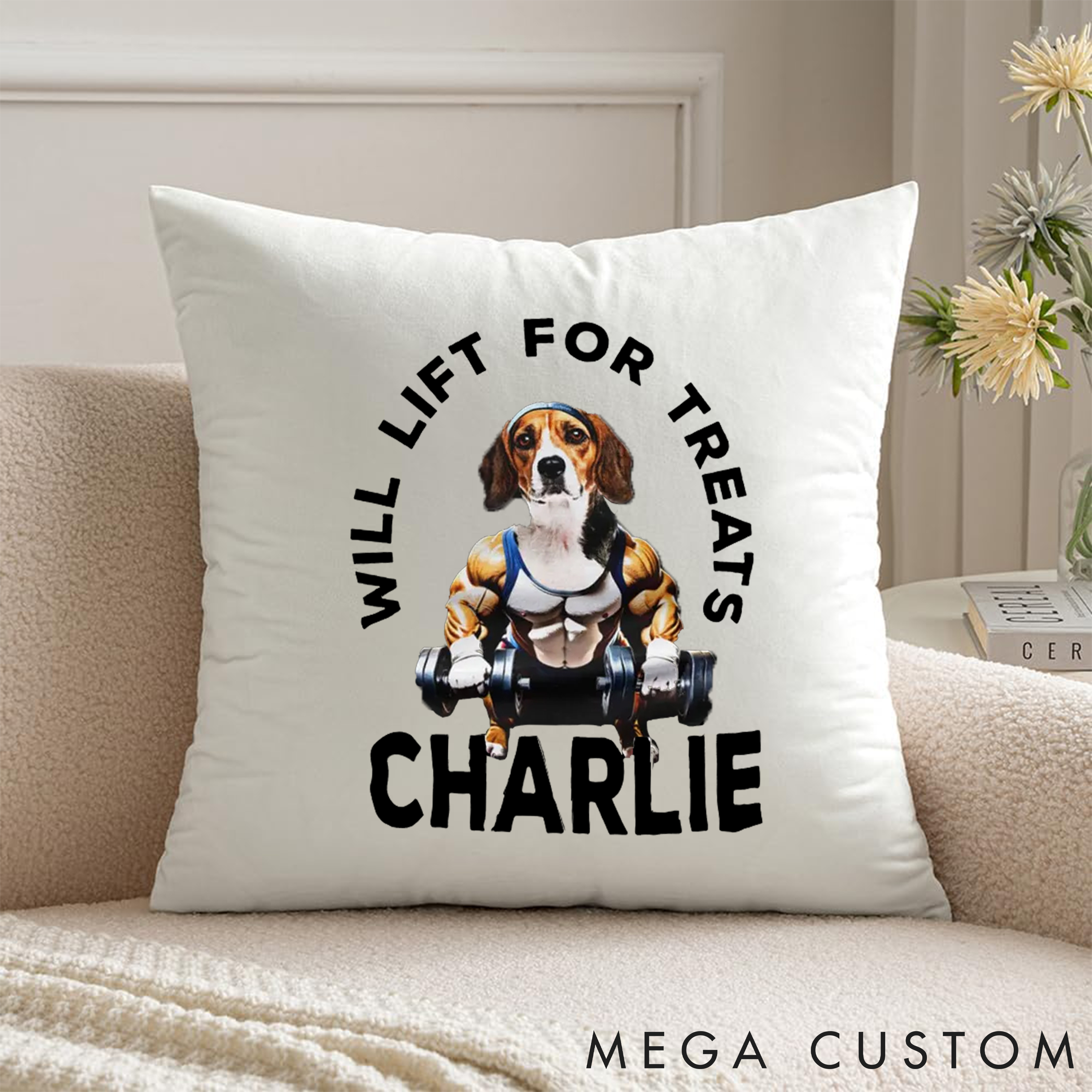 Personalized Pet Fitness Pillow with Uploaded Photo for Fitness Enthusiasts Bodybuilders and Gym Lovers