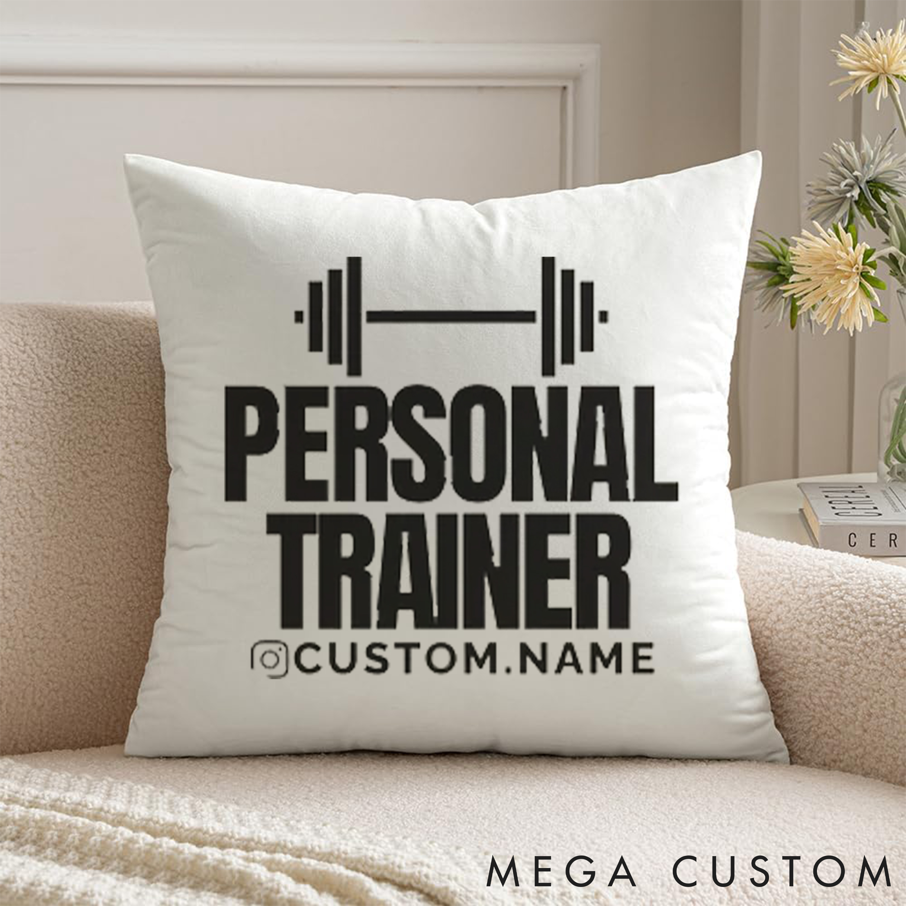 Personalized Personal Trainer Pillow with Name and Fitness Theme for Fitness Enthusiasts Bodybuilders and Gym Lovers