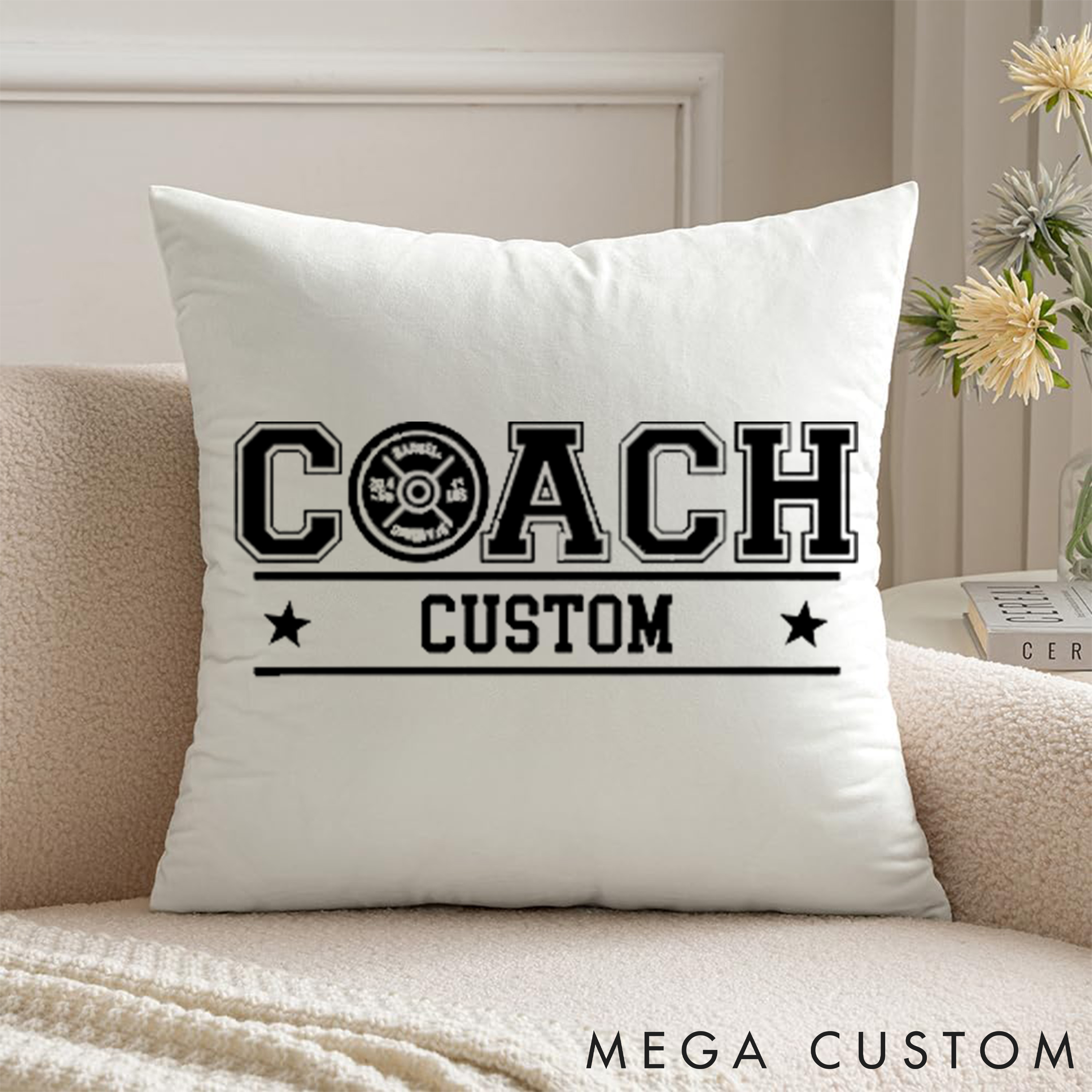 Personalized Coach Pillow with Weight Plate Graphic for Fitness Enthusiasts Bodybuilders and Gym Lovers