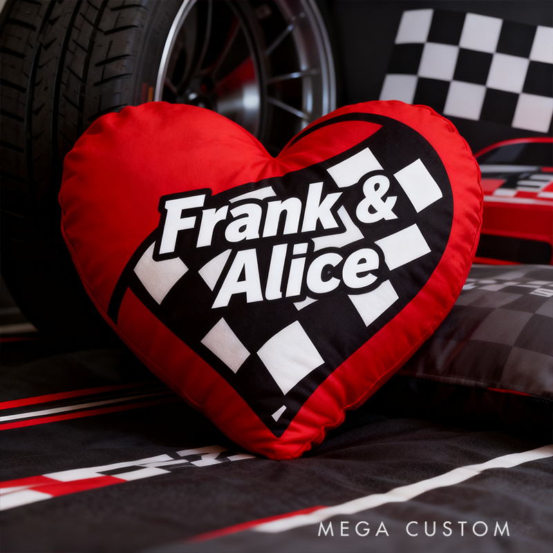 Personalized Custom Name Heart Pillow 3D Graphic Print Cushion Gift for Racers and Car Lovers