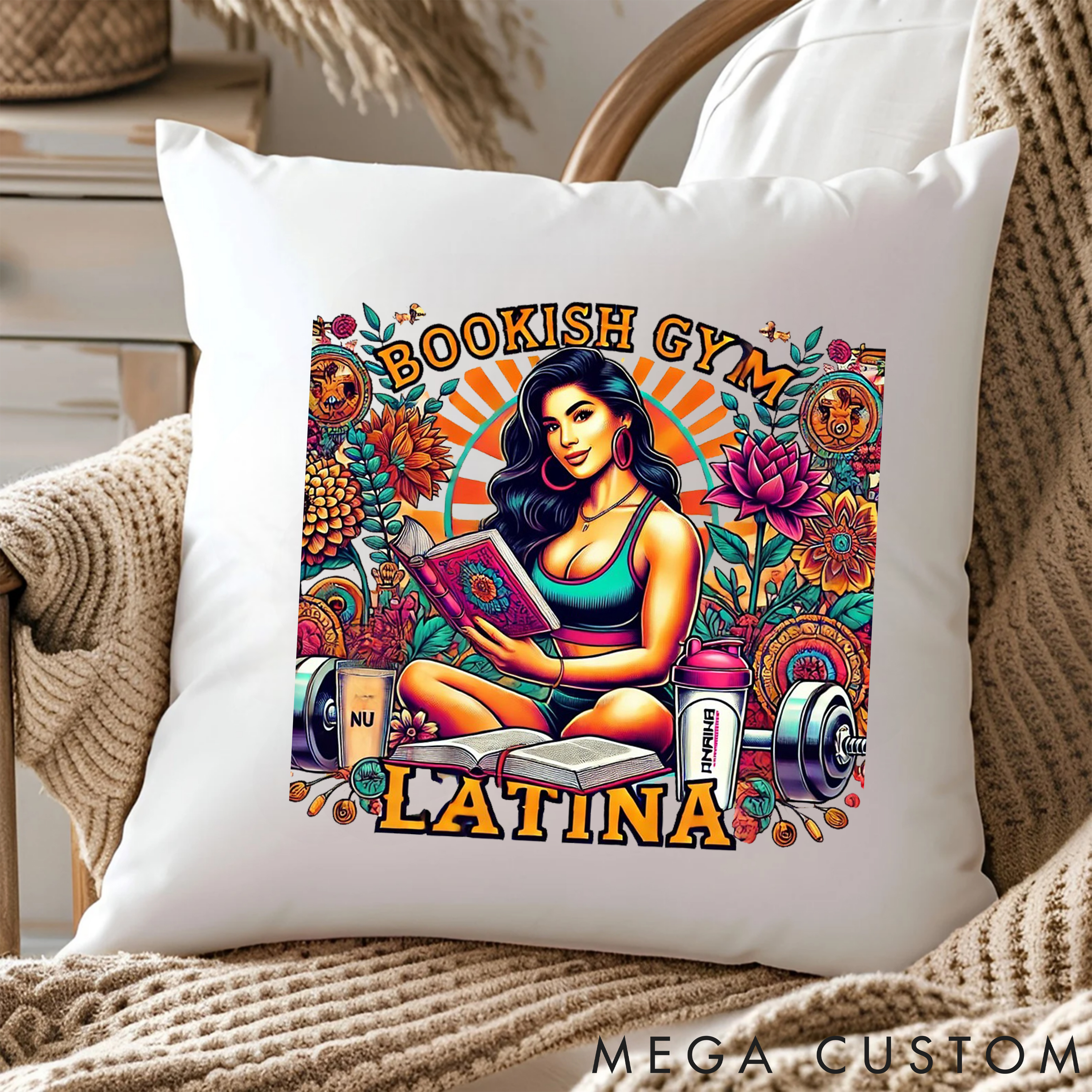 Personalized Bookish Gym Pillow with Celebrate Strength and Knowledge for Fitness Enthusiasts Bodybuilders and Gym Lovers