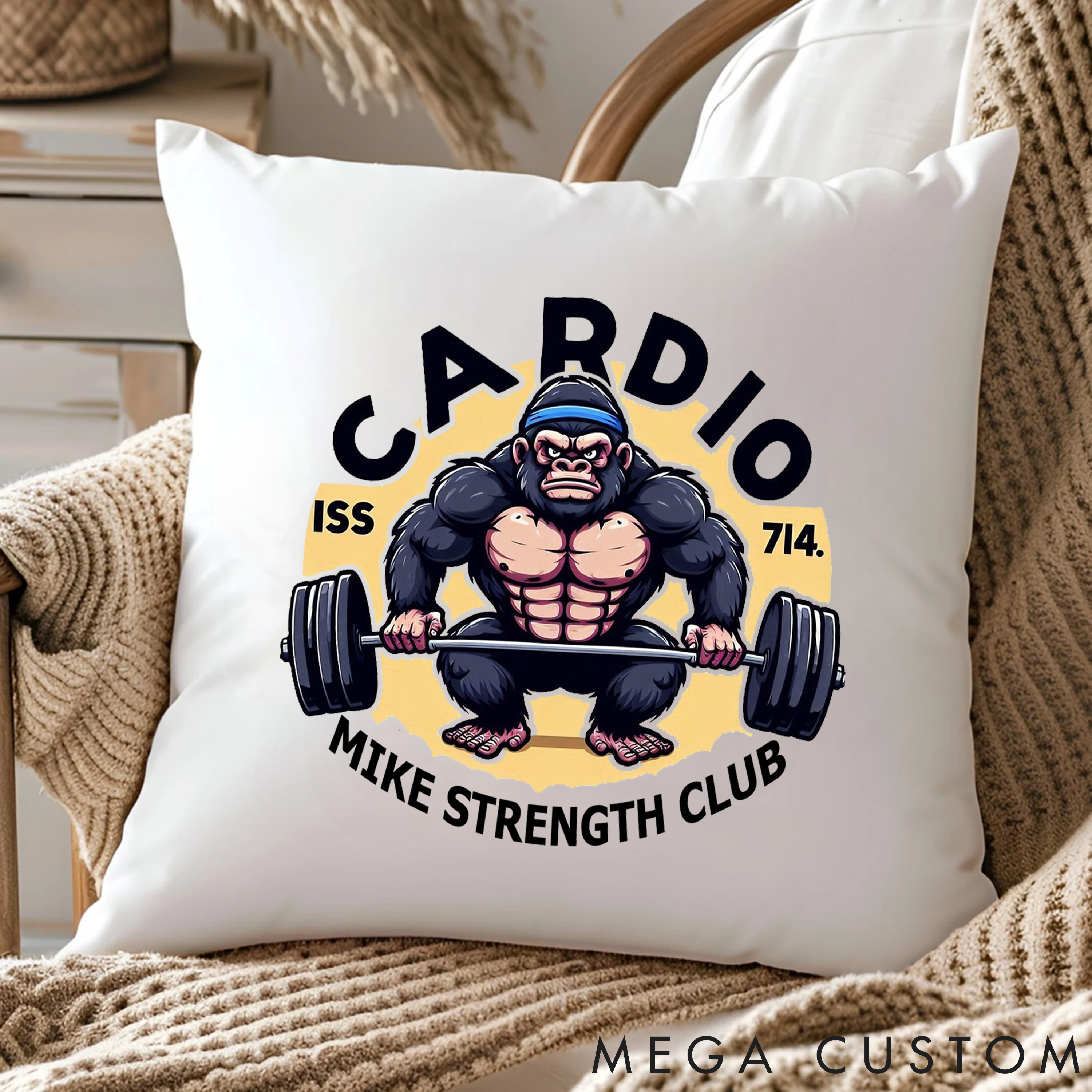 Personalized Cardio Strength Club Pillow with Power and Fitness in Style for Fitness Enthusiasts Bodybuilders and Gym Lovers