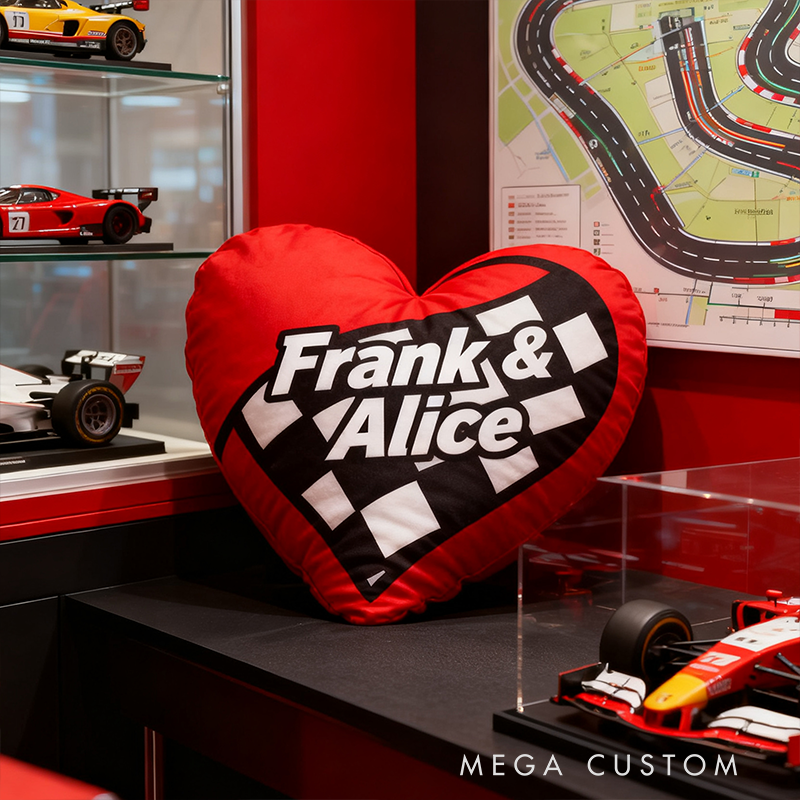 Personalized Custom Name Heart Pillow 3D Graphic Print Cushion Gift for Racers and Car Lovers