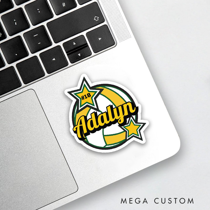 Personalized Volleyball Star and Ball Sticker with Custom Player Name and Number for Game Day