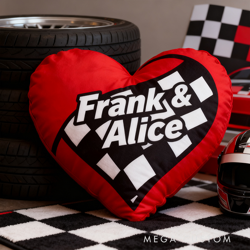 Personalized Custom Name Heart Pillow 3D Graphic Print Cushion Gift for Racers and Car Lovers