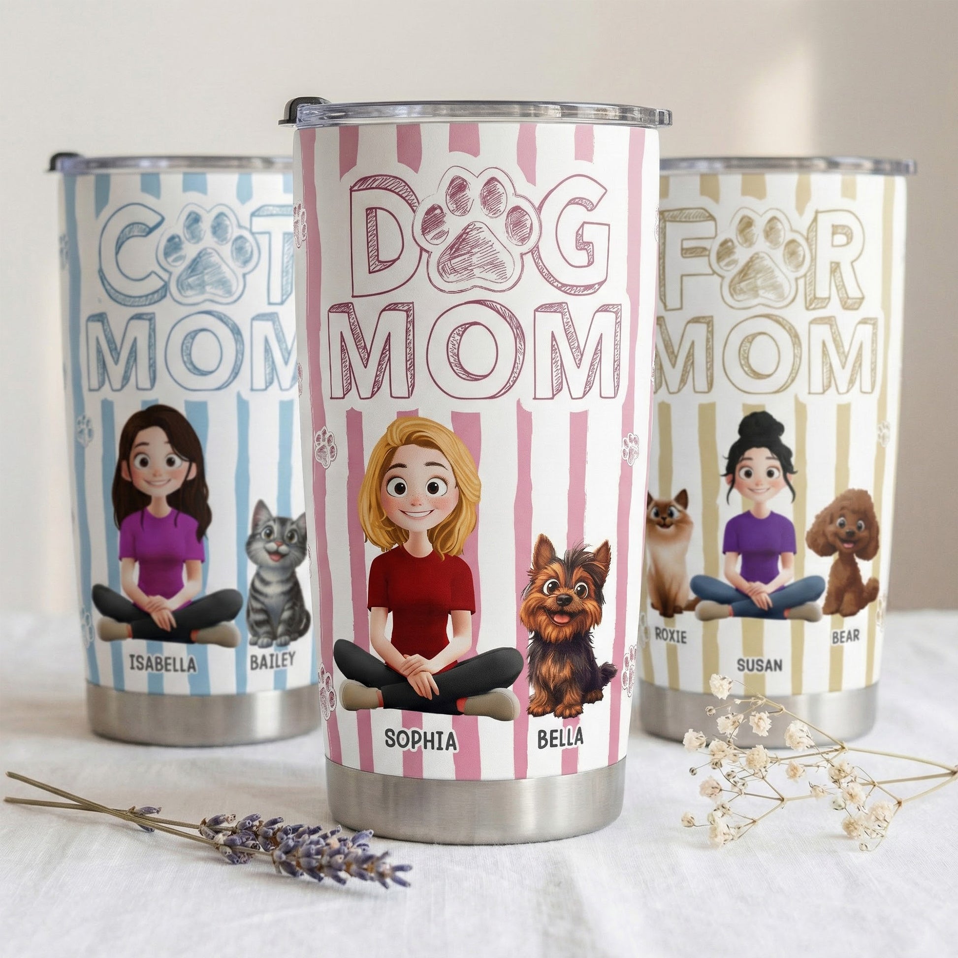 Personalized Pet Lover Dog Mom Cat Mom 20oz Tumbler