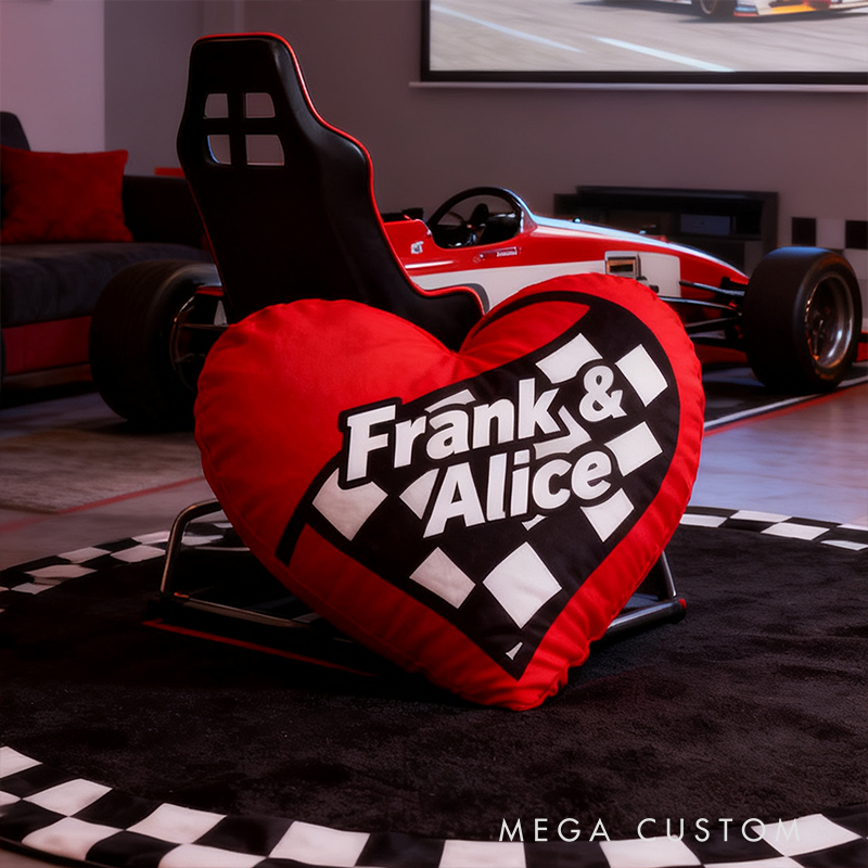 Personalized Custom Name Heart Pillow 3D Graphic Print Cushion Gift for Racers and Car Lovers