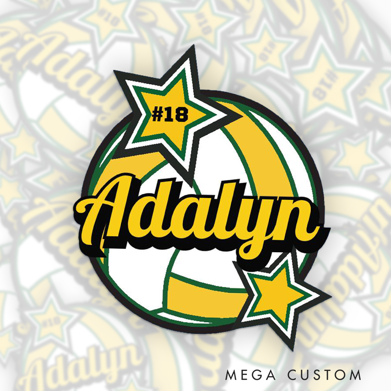 Personalized Volleyball Star and Ball Sticker with Custom Player Name and Number for Game Day