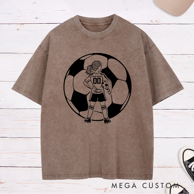 Personalized Soccer Washed T-Shirt for Girls with Custom Name and Number