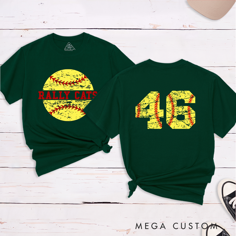 Personalized Softball T-Shirt Design Featuring Custom Team Name Distressed Softball Graphic and Bold Jersey Number on the Back